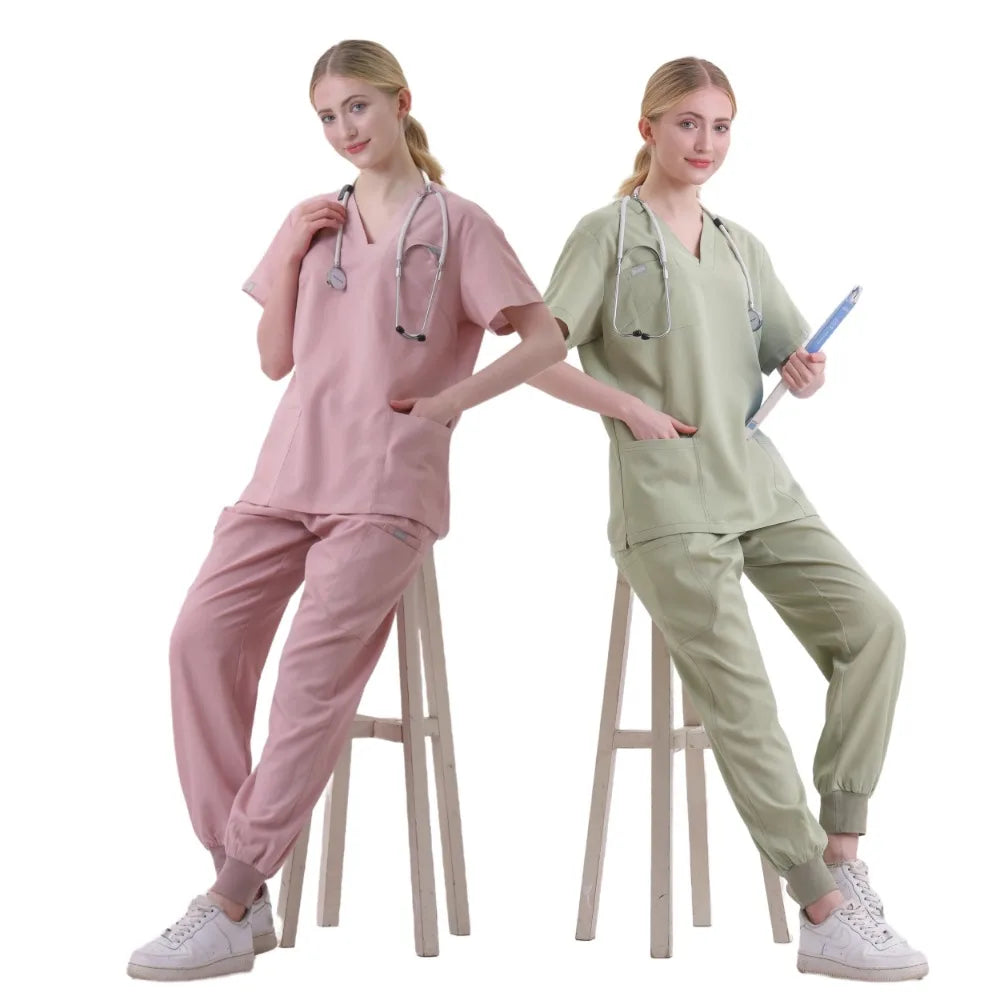 HZMNOI Short Sleeve Nurse Dress Uniform Stylish Female Womens Tie Up Medical Scrubs Nurse Uniform Medical Spa Women Uniforms Badiee Stylez