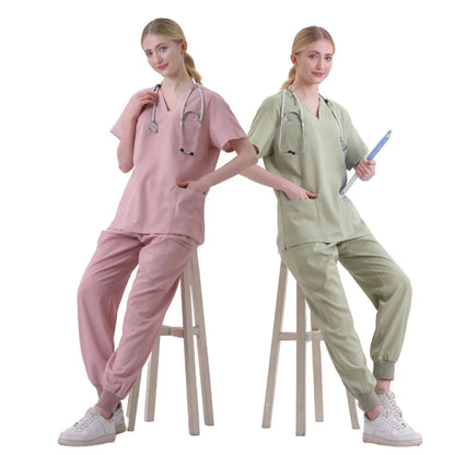 HZMNOI Short Sleeve Nurse Dress Uniform Stylish Female Womens Tie Up Medical Scrubs Nurse Uniform Medical Spa Women Uniforms Badiee Stylez