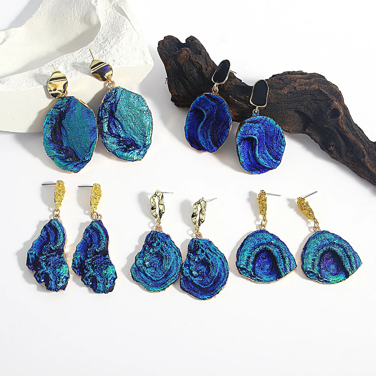 AENSOA Vintage Abstract Simulated Natural Stone Dangle Earrings for Women Van Gogh Painting Star Geometric Volcanic Rock Earring