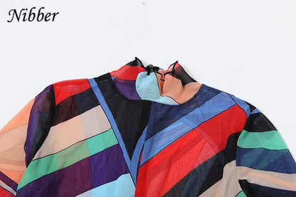 Nibber Sexy Colorful Print Jumpsuit Women Zip Y2K Full Sleeve O-Neck Turtleneck Autumn Trend Skinny Stretch Workout Overalls Badiee Stylez