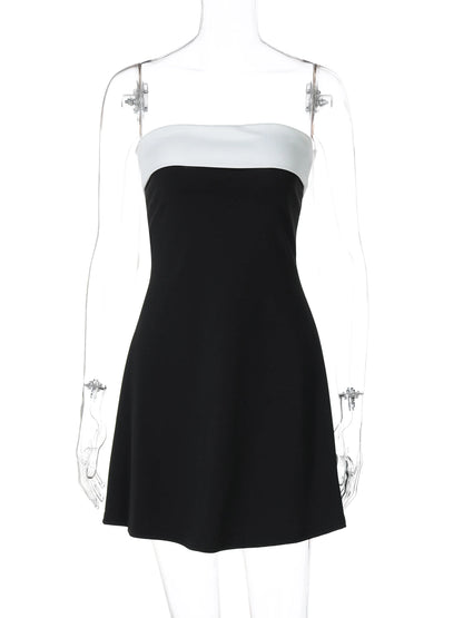 Hugcitar Color Block Strapless Patchwork Sexy Bodycon Mini Dress 2025 Summer Women Elegant Clothes Evening Party Festival