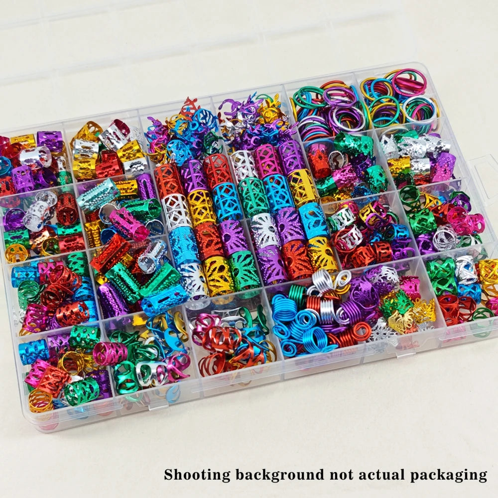 280pcs Alloy Hair Accessories Set, Elegant BOHO Style, Hollow Beaded Designs, Round Shape, Solid Color Hair Jewelry