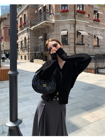 AOSSVIAO Knitted Casual Cardigan 2025 Autumn Winter Elegance Solid Color V-neck Sweater Unique and Niche Slim Fit Tops Badiee Stylez