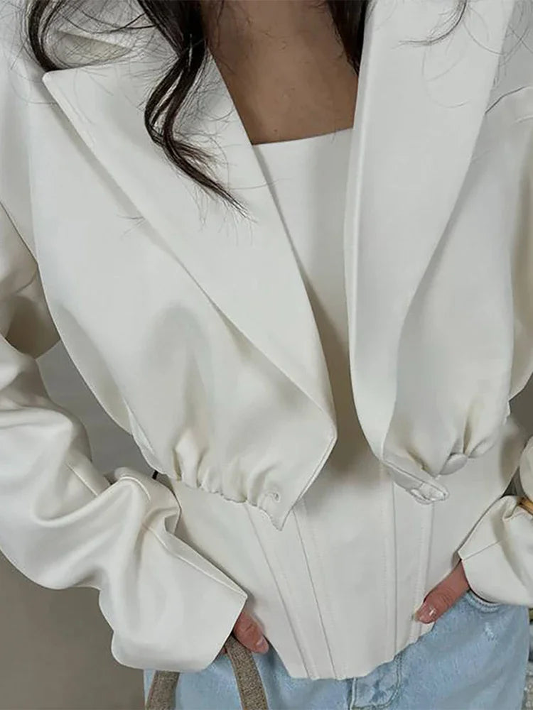 Two Piece Set Fishbone Strapless Vest Top Suit Short Jacket Solid Color Slim Fit Fashion Women Tank Blouse Waist Cinched Coat