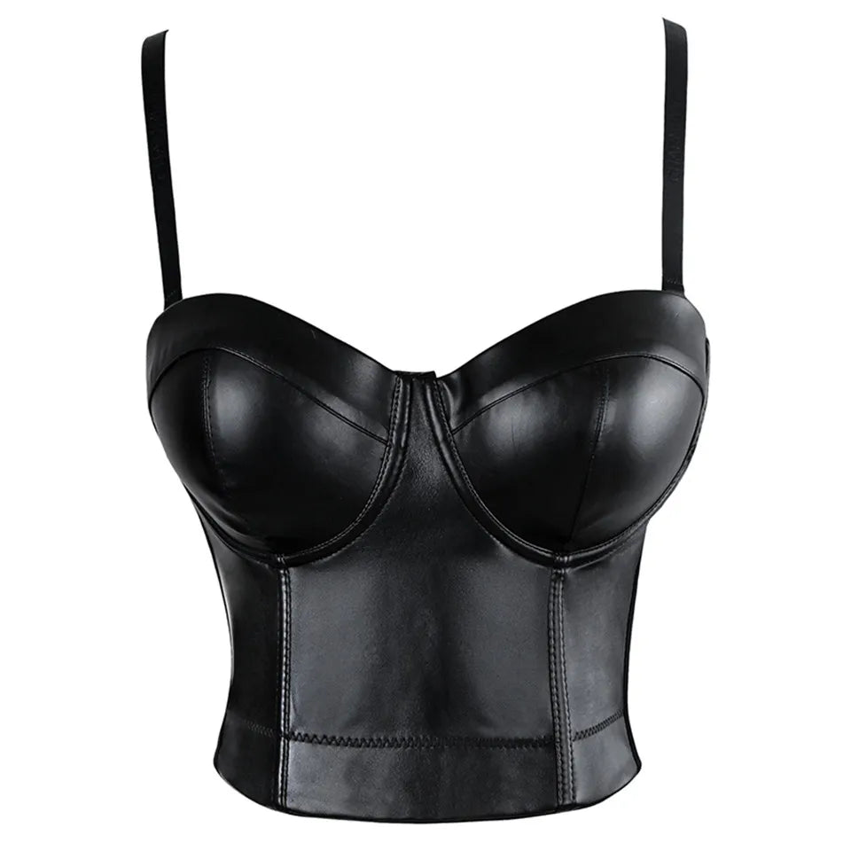 Wechery Women Leather Corset Top Crop Bustier Gothic Bra Push Up Bodice Sexy Lingerie Corselet Party Short Camis Plus Size 6XL
