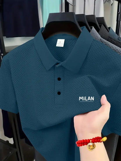 Stylish Men's Polo Shirt - Exquisite Craftsmanship, Classic Lapel & Button Closure, Solid Color