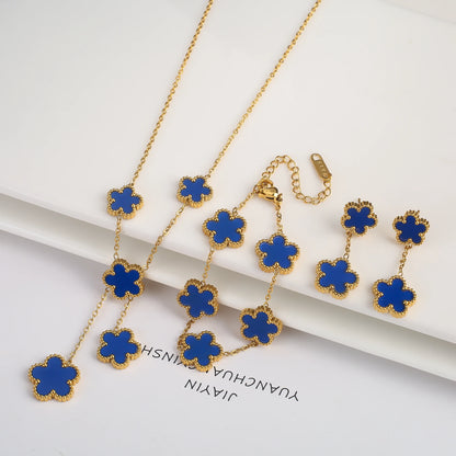 3Pcs Stainless Steel Hot Selling Gold Plated Clover Necklace Earrings Bracelet Jewelry Set Five Leaf Flower Jewelry For Women Jewelry Set 11