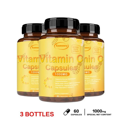 Vitamin C Capsules - Immune Support, for Cellular Energy Production, Improve Skin Brightening, Skin, Teeth & Heart Health 60 Capsule-3bottles