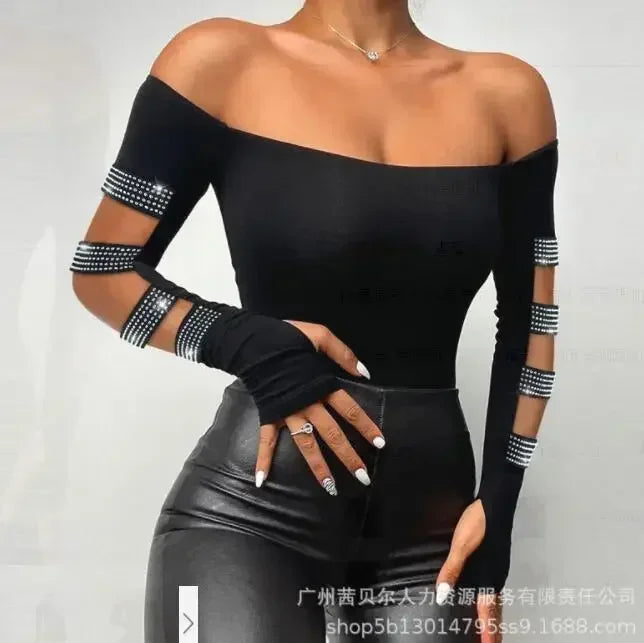 Contrast Lace Long Sleeve Cold Shoulder Bodysuit Women Top Romper Solid Color Fashion Sexy Slim Skinny Bodysuits LZS4142Q