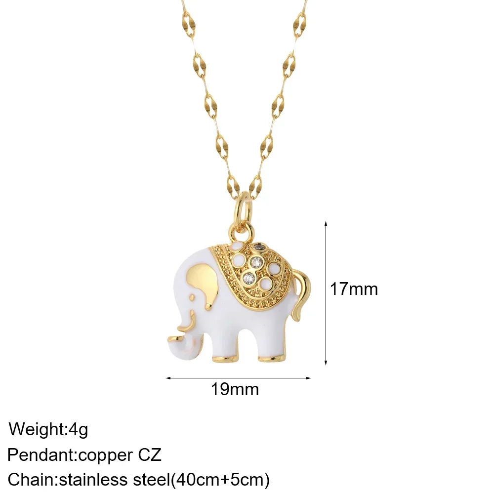 Heart Evil Blue Eye Sun Necklace for Women Cute Dog Bee Elephant Gold Color Pendant Woman's Collars Long Stainless Steel Chains NK008G2AC210261G6