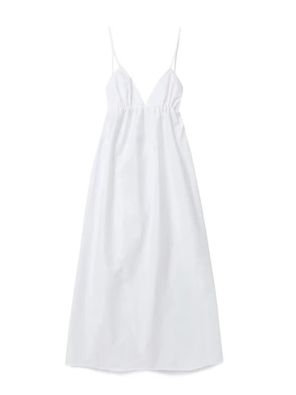 ZBZA Women's Backless Midi Dress Waistband V Neck Solid Pullover High Waisted Loose Fitting Camisole A-line Skirt New Chic Dress