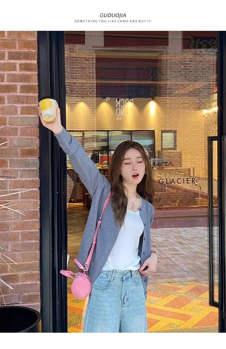 New 2025 Spring Summer Knit Cardigan O-Neck Solid Color Fashion High-Grade Comfortable Slim Casual Knitwear Tops