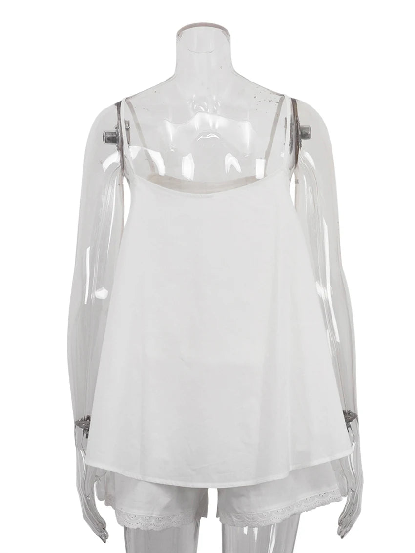 Marthaqiqi Cotton Women'S Nightwear Set Sexy Spaghetti Strap Sleepwear Tank Tops Nightie Backless Nightgowns Shorts Pajamas Suit