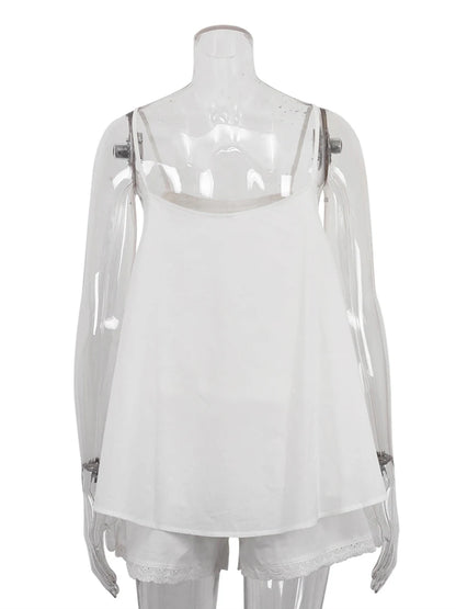 Marthaqiqi Cotton Women'S Nightwear Set Sexy Spaghetti Strap Sleepwear Tank Tops Nightie Backless Nightgowns Shorts Pajamas Suit