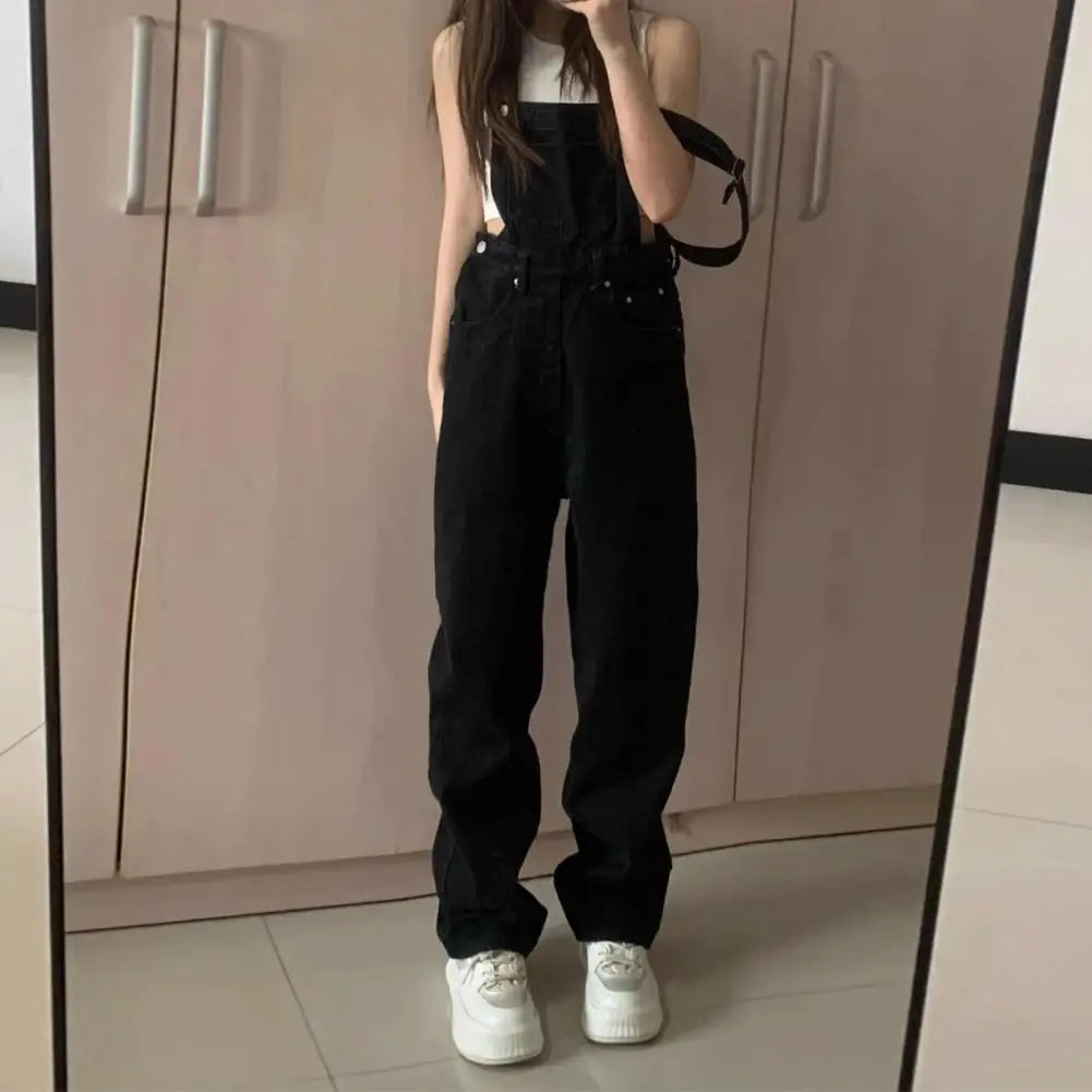 2023 Summer Black Jumpsuit Women Loose Dungarees Overalls Wide Leg Women Long Jumpsuit Ladies Overalls For Women