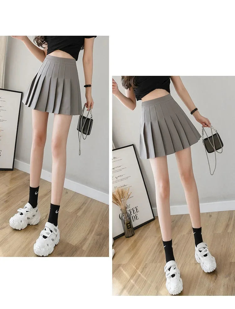 2024 Summer New High Waist Slimming Solid Color A-line Skirt Women's Fashion Sports Tennis Badminton Academy Style pleated skirt