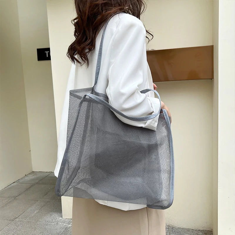 Summer Fashion Mesh Handbag Totes Hollow Out Shoulder Bags For Women Female Casual Fashion Large Capacity Shopping Pack