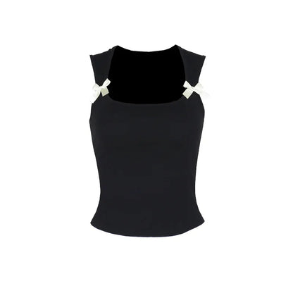 Y2K Women'S Bow Tie-Up Tank Tops Wide Shoulder Straps Bandage Camisole Sexy Low Cut Crop Tops Female Vest Tops