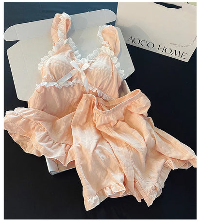 Summer Sexy Strap Spwear Women's ort Pants Loose Fit Home Clothes Set with Chest Pad 2024 New Tread Cotton Thin Woven