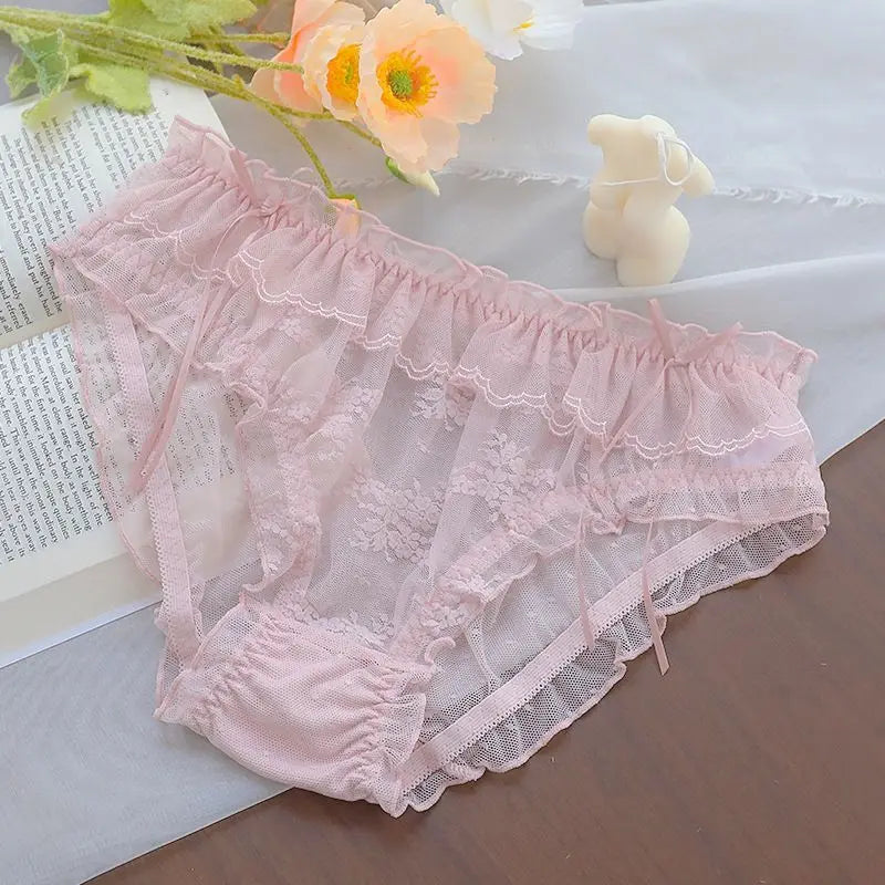 Japanese-Style Soft Girl Thin Transparent Pink Lolita Lolita Loli Lace Cute Sexy Underwear Fat style 3 1pc