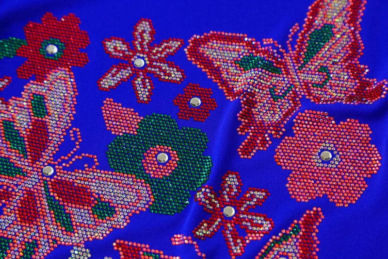 New Arrival Summer European Clothes Women's T-Shirts Chic Luxury Butterfly Hot Diamonds Tees Sexy Girl Slim Streetwear Tops