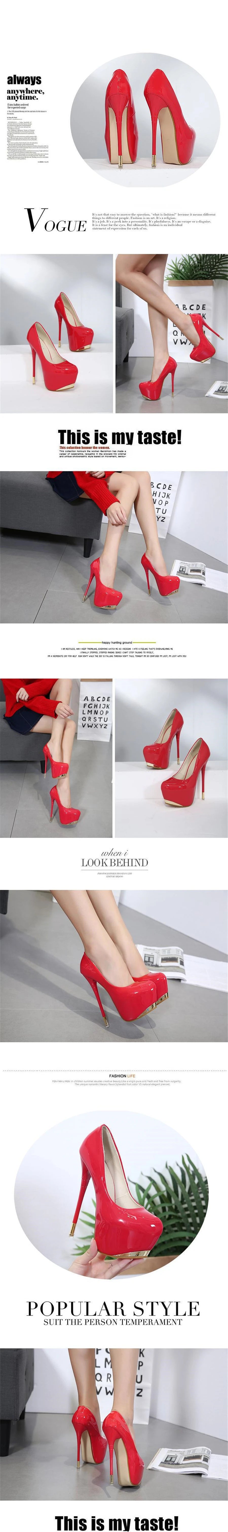 Super High Heels 16cm Red Wedding Women Shoes Black Metal Platform Sexy Patent Leather Round Toe Female Pumps Party 2025 Autumn