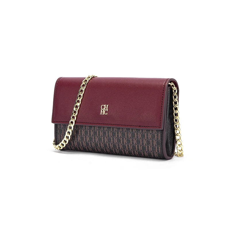 Minimalist Fashionable Exquisite Women's Shoulder Bag with Chain Shoulder Strap Design Versatile for Commuting and Gatherings Burgundy