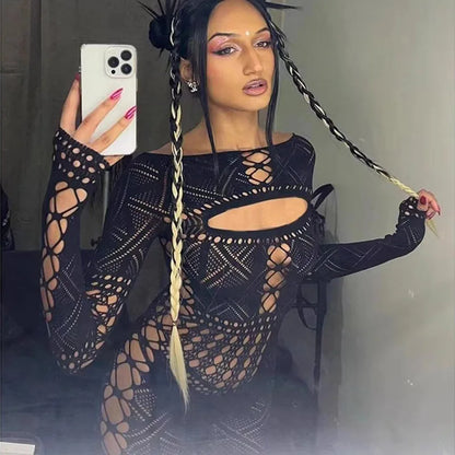 Sex Dress Jumpsuit with hollowed out tight lace and sexy hip hugging skirt casual women's long dresses daring lingerie woman xxx