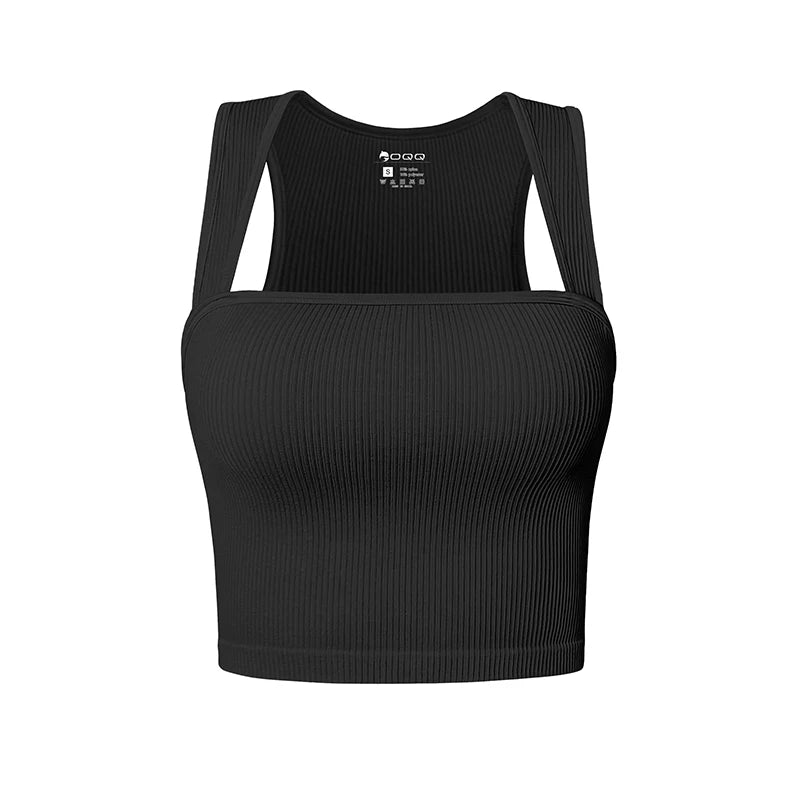 Women Slim Tank Top Sexy Square Neck Sleeveless Ribbed Tops Ladies Crop Top black