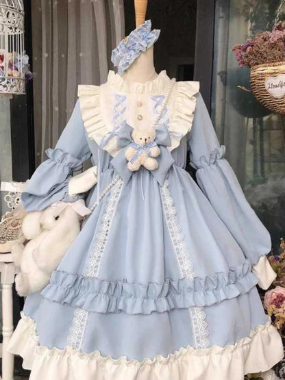 CP5XL Maid Lolita Chemise Cosplay Role Playing Costumes For Party Club Stage Apparel Bow Ties Ball Gowns Waitress Uniform Plus KYTF9-Blue