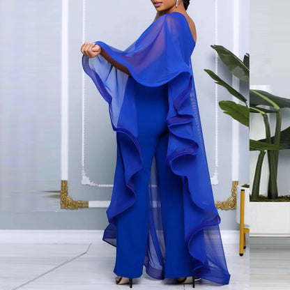 Women One Shoulder Jumpsuit Ruffle Long Sleeve Elegant Solid Aysmmetric Fashion Autumn Rompers Casual Party Club Jumpsuits 2024 Badiee Stylez