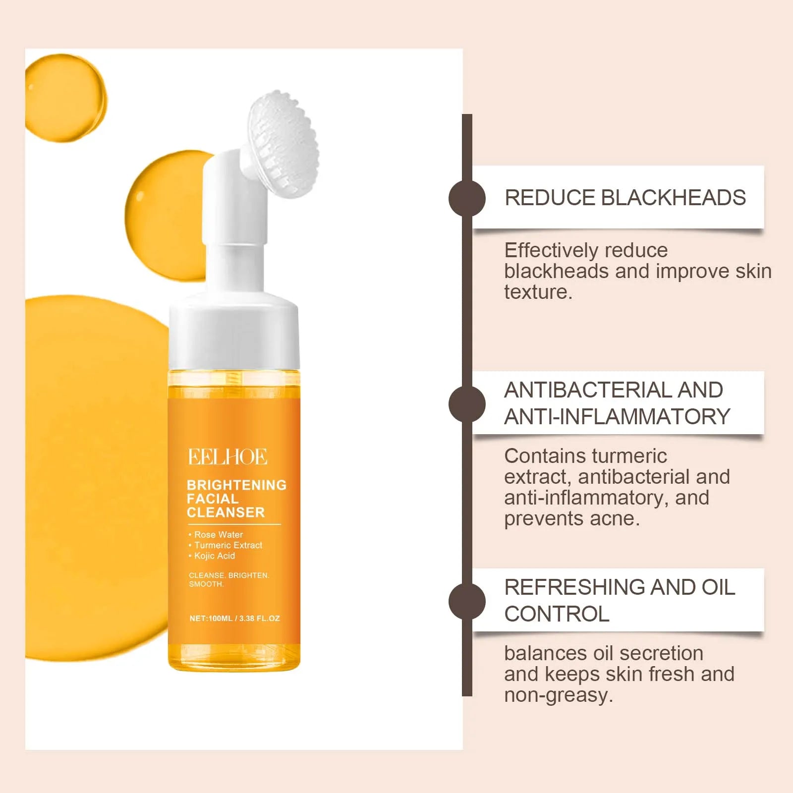 Turmeric Cleansing Milk Foam Facial Cleanser Cleanses Dirt And Grease Brightens Skin Hydrating And Moisturizes Face Care Product