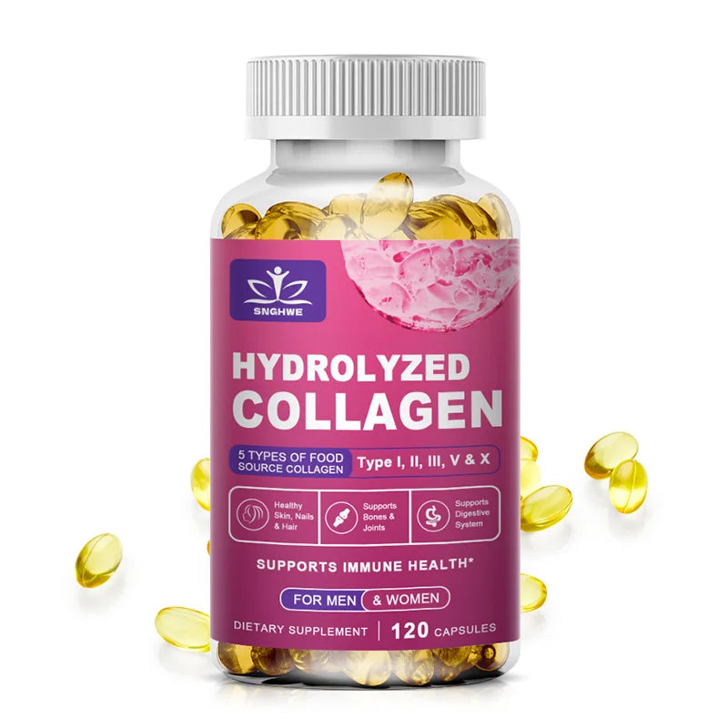 Powerful Hydrolyzed Collagen Capsules with Hyaluronic Acid Antioxidant Skin Hair Nails Health With Vitamins&Minerals 120 count-1 bottle