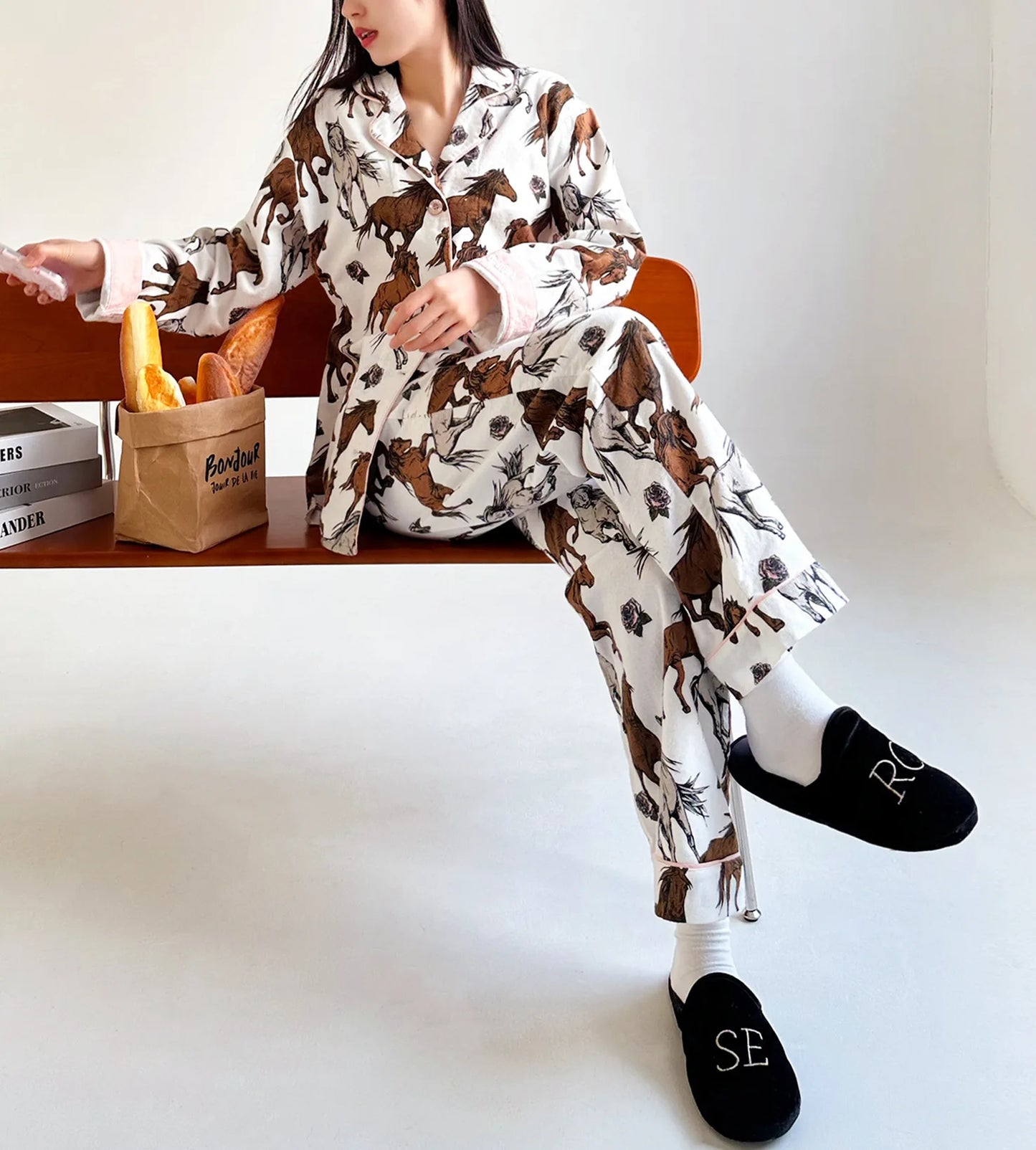 Women's Winter Pyjama Suit Print Long Sleeve Turn Down Collar Female Clothes 100% Cotton Single Breasted Sleepwear for Female