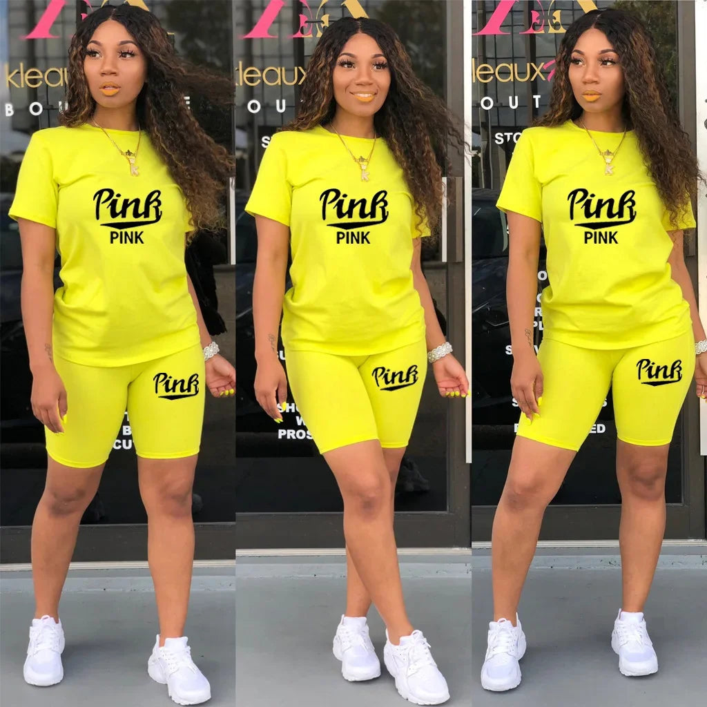 Hot Sale Of The Season round Neck Short Sleeve Printed Home Leisure Base Layer Set Multicolor Summer Bottoming Outfit Women's Sk Badiee Stylez