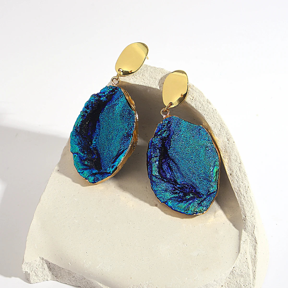 AENSOA Vintage Abstract Simulated Natural Stone Dangle Earrings for Women Van Gogh Painting Star Geometric Volcanic Rock Earring