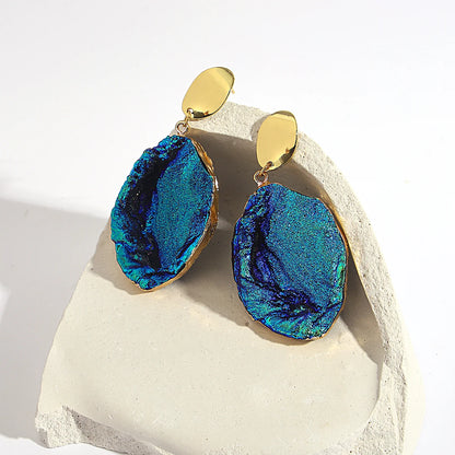 AENSOA Vintage Abstract Simulated Natural Stone Dangle Earrings for Women Van Gogh Painting Star Geometric Volcanic Rock Earring