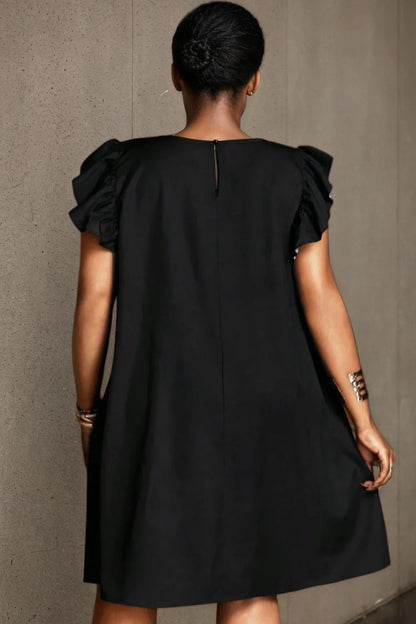 Women's Plus Size Mini Dress Ruffle Sleeve Round Neck Floral Printed Casual Elegant Retro Summer Loose Mid Dresses Vestidos