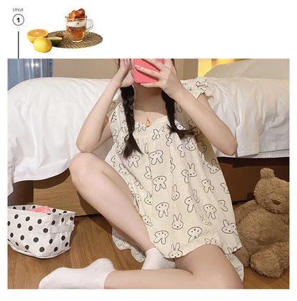 Summer Pajamas Loungewear Set Women's Summer Suspender Pajama Set Student Vest Shorts Foam Insy Style Two-Piece Loungewear Set