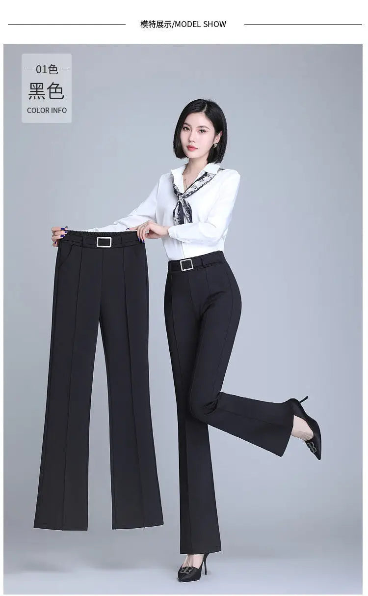 Office Lady Elegant Fashion Flare Pants Spring Autumn Diamonds High Waist All-match Solid Women Casual Straight Trousers 2022 Badiee Stylez