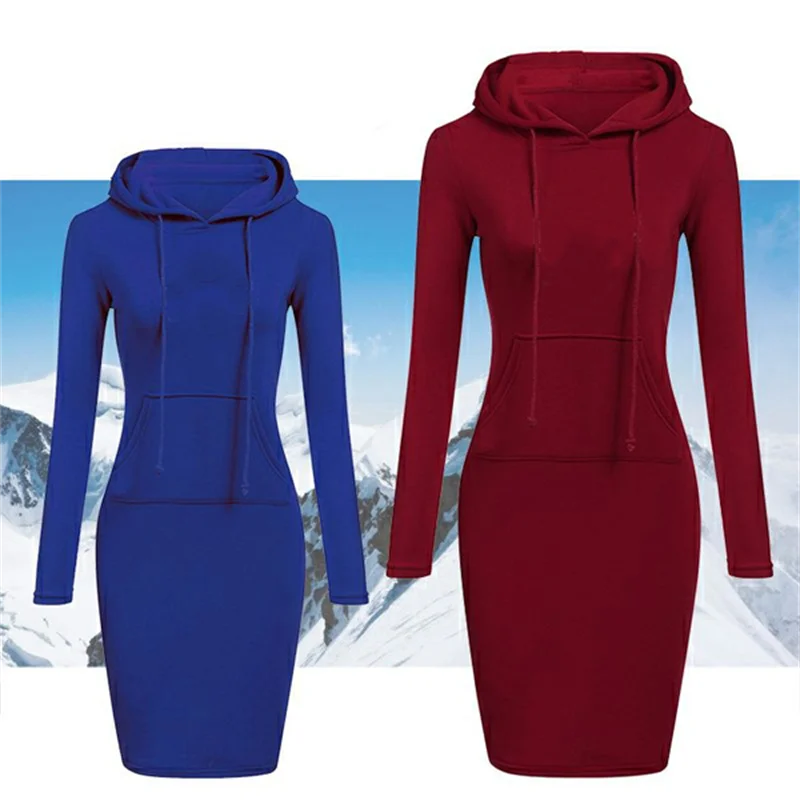 Fashion Sweatshirt Dresses Women's Pocket Hooded Casual Dresses Mini Dresses Badiee Stylez