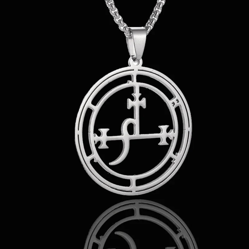 Stainless Steel Demon Seal Necklace Satan Lilith Pendant Pagan Witchcraft Magic Amulet Jewelry for Men and Women