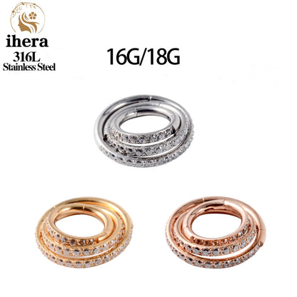 316L Stainless Steel Zircon CZ Hinged Segment Nose Septum Clicker Ring Round Earrings Hoops Ear Tragus Helix Piercing Jewelry