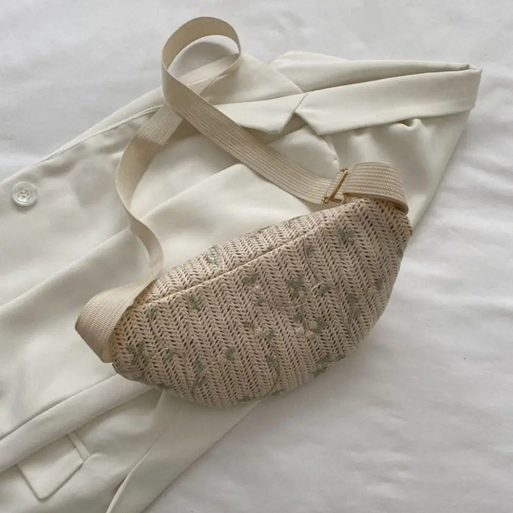 Fashion Straw Chest Bag Sports Waist Packs Shoulder Purse Beach Travel Casual Fanny Belt Bag Crossbody Shoulder Chest Handbag
