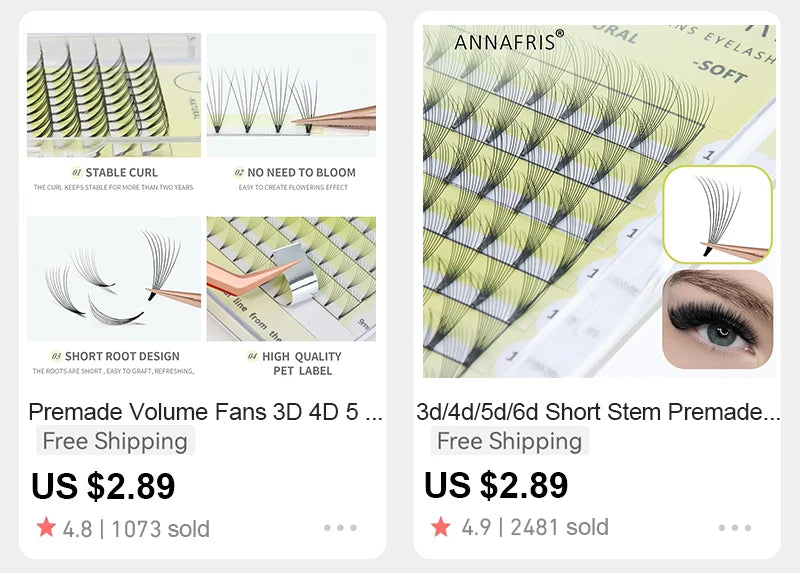 ANNAFRIS W Shape 6D Volume Eyelash Extension False Mink Soft Natural Premade Fans Lash 6D W Shaped Easy Faning Eyelashes