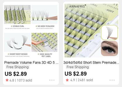 ANNAFRIS W Shape 6D Volume Eyelash Extension False Mink Soft Natural Premade Fans Lash 6D W Shaped Easy Faning Eyelashes