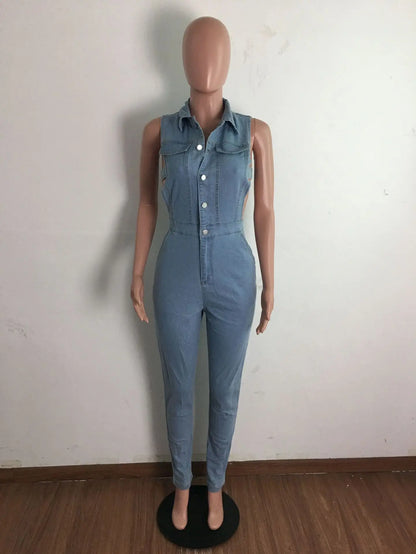 Hollow Denim Ankle Length Pants Women Overalls Spliced Washed Pencil Jeans Vintage Skinny Jean One Piece Button Sexy 2024