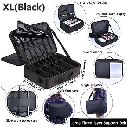 Professional Makeup Case Female Travel Big Capacity Beauty Nail ToolBox Cosmetic Organizer Suitcases For Makeup Storage Boxs XL(black)