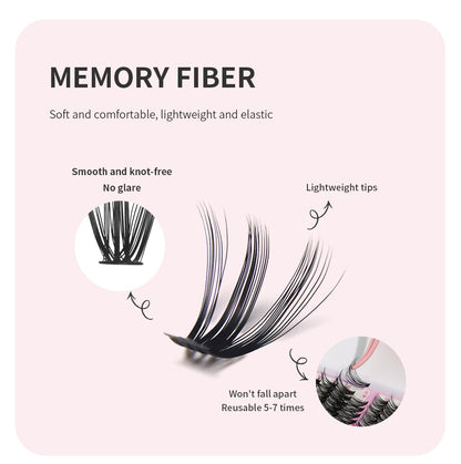 ANNAFRIS 300Pcs DIY Cluster Lash Extension Kit Color individual Lashes Kit with Lash Bond&Seal Remover Tweezers