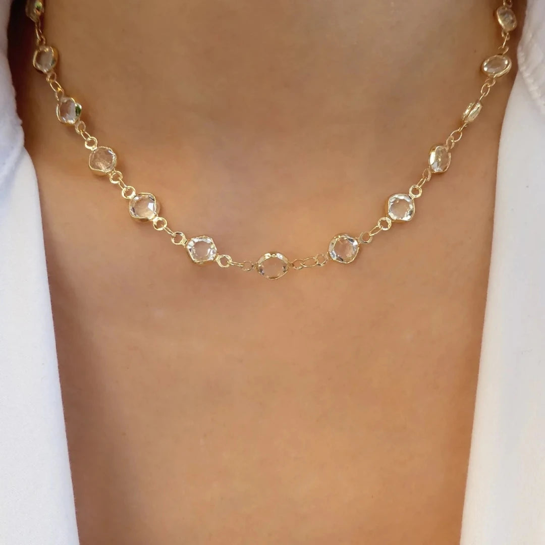 Rainbow Crystal Gemstone Retro Choker Colored Zircon Necklace For Women Simple Clavicle Chain Jewelry Fashion Wear Accessories